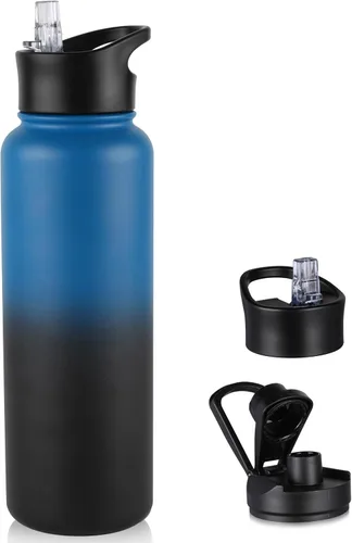 Vista 55 de Botella de agua aislada de 64 onzas con tapas de pajita y boquilla, jarra de agua de acero inoxidable de medio galón con mango de paracord, vacío