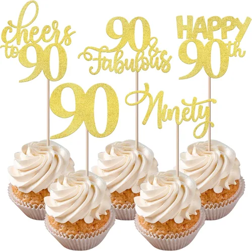 Vista 19 de Rsstarxi Paquete de 30 adornos para cupcakes de 6º cumpleaños con purpurina negra de seis Hello 6 para cupcakes Cheers to 6 años de edad