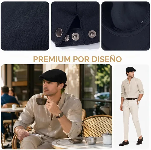 Vista 3 de Gorra plana de Newsboy Gatsby Ivy Golf Cabbie Driving Hunting Hat Negro