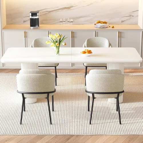 Vista 10 de Mesa de Comedor Rectangular de 63" con 6 Sillas, Mesa de Cocina Moderna Blanca con Juego de Sillas para Sala de Estar, Comedor y Cocina Blanco-A