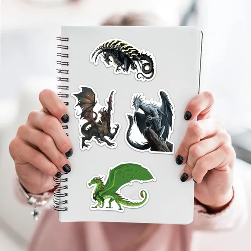Vista 6 de 50 calcomanías de dragones mágicos, vinilo de dragón de fantasía de Pterosaurio, calcomanías impermeables para botellas de agua, equipaje