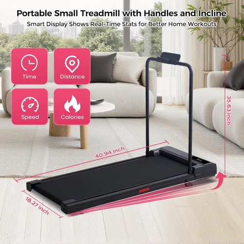 Vista 8 de Portable Walking Pad Treadmill for Home, Treadmills with Handles, 3.0HP Compact Walking Pad Treadmill with Handle Bar, 0.6-7.6MPH Mini Walking