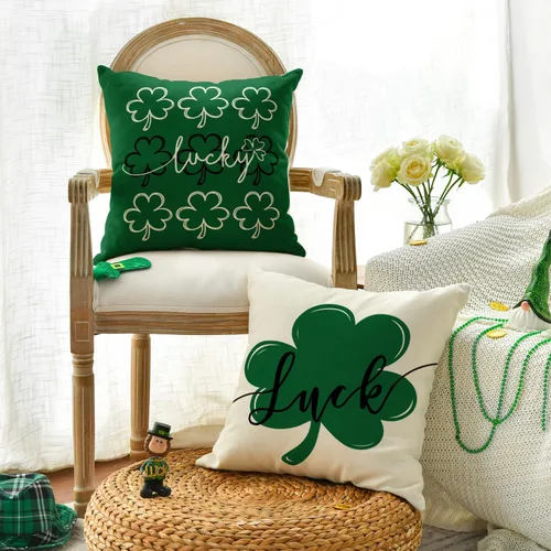 Vista 2 de AVOIN colorlife Juego de 4 fundas de almohada de trébol de la suerte del día de San Patricio, 16 x 16 pulgadas, decoración de la suerte verde