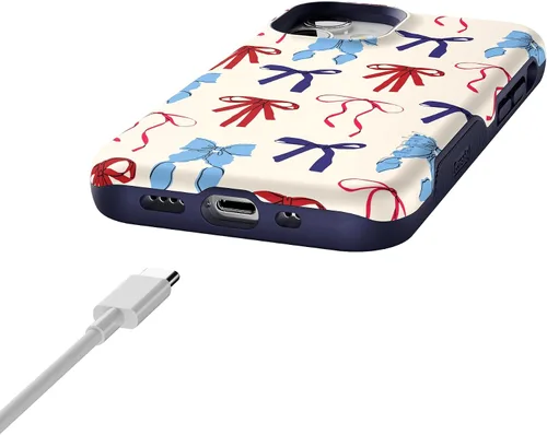 Vista 6 de Casely Funda para iPhone 12 Mini American Girlie Lazos rojos, blancos y azules Diseño protector audaz Compatible con MagSafe