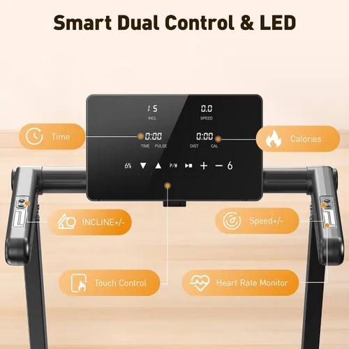 Vista 4 de JAGJOG Treadmill for Home with 15% Auto Incline, 3.5HP Quiet Foldable Treadmill, 12 HIIT Programs, 14.96" Wide LED Touchscreen, Smart App & Heart