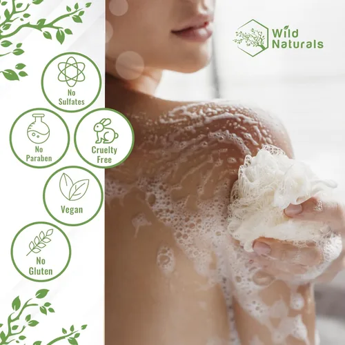 Vista 4 de Jabón corporal exfoliante natural para mujeres, gel de baño orgánico sin sulfato, jabón corporal limpio y vegano para pieles sensibles con aloe