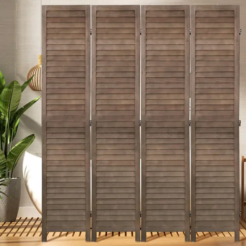 Vista 9 de BLKMTY Divisor de habitación, pantalla de privacidad de 3 paneles, pantalla plegable, divisores de pantalla de madera altos, divisor de pared Marrón