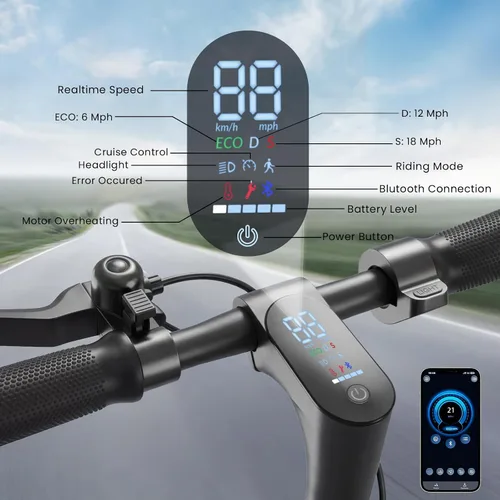 Vista 7 de Scooter eléctrico - Scooter eléctrico para adultos y adolescentes Negro - Rojo