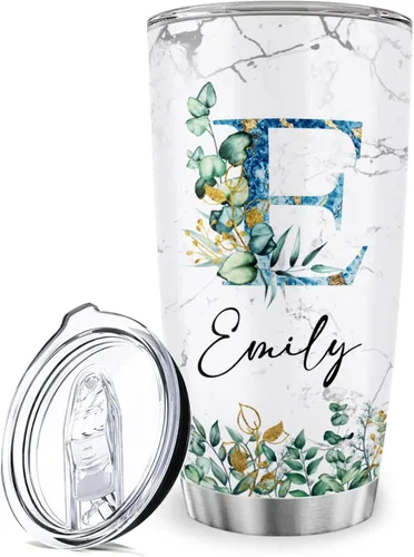 Vista 8 de Vaso de café de acero inoxidable personalizado con inicial y nombre, taza de café con monograma floral para niña, vaso de viaje de acero inoxidable