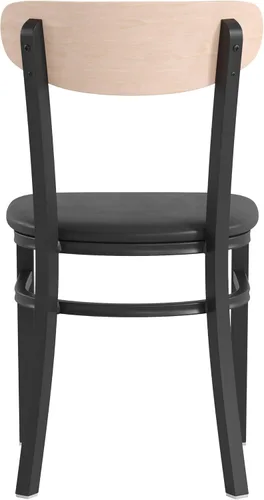 Vista 8 de Flash Furniture Wright - Silla de comedor comercial, respaldo de madera con acabado de abedul natural, asiento de vinilo negro, 500 libras