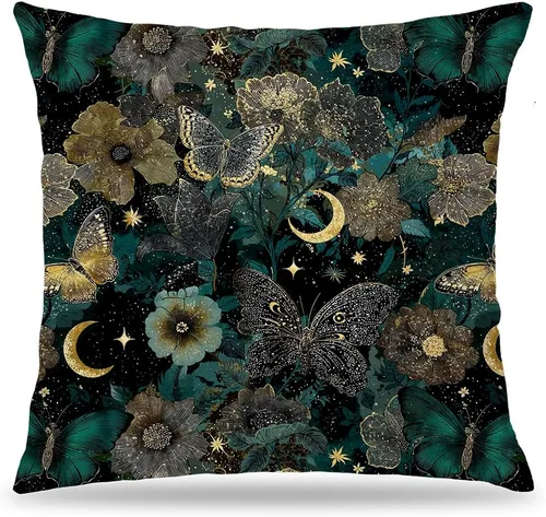 Vista 32 de Fundas de Almohada Gótica de Polilla y Mariposa 18x18, Fundas de Almohada Celestial de Luna de Academia Oscura para Sofá, Decoración Gótica