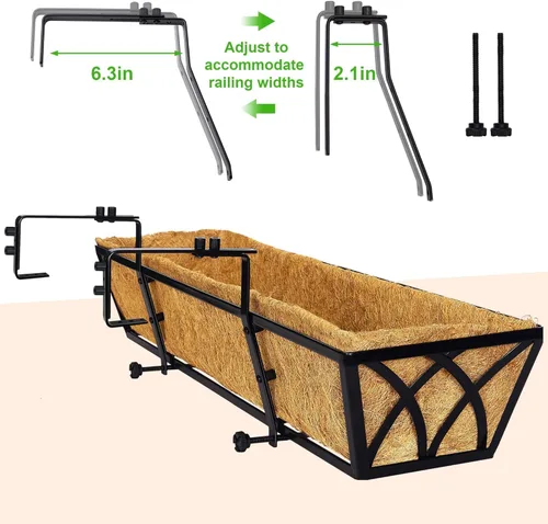 Vista 6 de HFHOME Paquete de 2 macetas de barandilla de 24 pulgadas, macetas de ventana resistentes, macetas ajustables para balcón para colgar barandillas