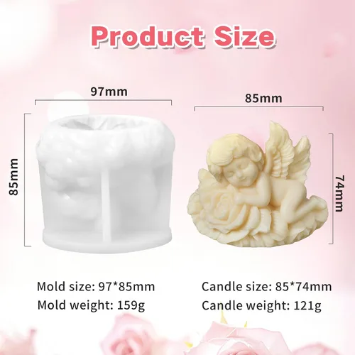 Vista 2 de Moldes de silicona para velas de ángel rosa, molde de fundición de resina para hacer velas de bricolaje, yeso de arcilla polimérica
