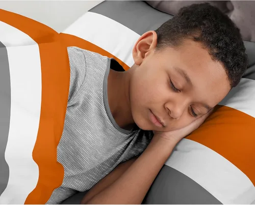 Vista 4 de Sweet Jojo Designs Gris, naranja y blanco para niños, adolescentes de 3 piezas Full/Queen Boys Stripe Set Collection Rayas grises y naranjas