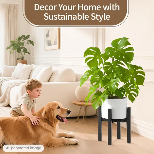 Vista 7 de LASZOLA Soporte de Plantas de Bambú Ajustable para Macetas Individuales Grandes de Interior, Soporte de Helechos de Suelo Resistente que se Ajusta a