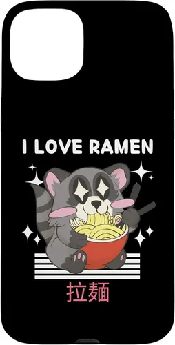 Vista 9 de iPhone 16 I Love Ramen Cute Kawaii Raccoon Eats Ramen Japanese Anime Case