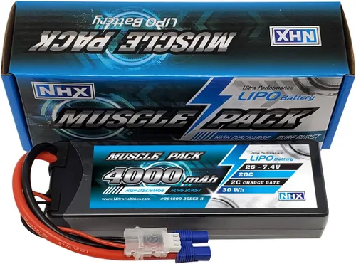 Vista 2 de NHX Muscle Pack 2S 7.4V 4000mAh 20C Hard Case Lipo Batería con conector EC3