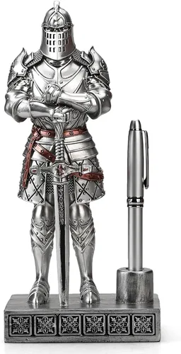 Vista 8 de Knight - Soporte decorativo para bolígrafos de resina, pisapapeles para escritorio, organizador de escritorio, regalos de festivales para novio, Azul