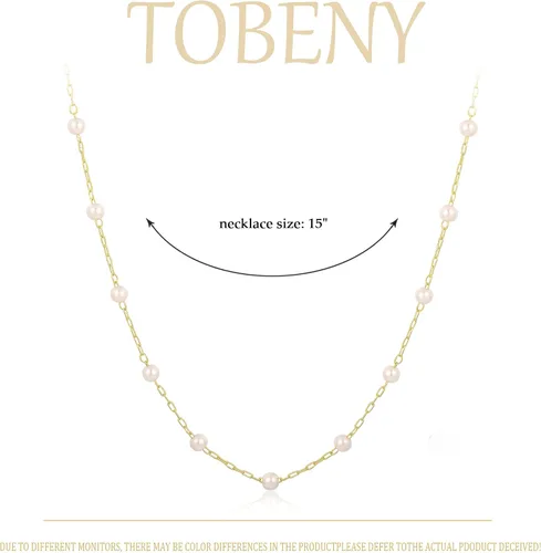Vista 5 de TOBENY Collares de perlas para mujer, chapado en oro de 14 quilates, collar de gargantilla delicada cadena de boda collar de perlas de agua dulce
