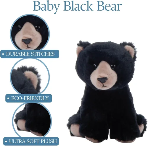 Vista 3 de The Petting Zoo Peluche de oso negro, regalos para niños, animales del zoológico Wild Onez Babiez, juguete de peluche de oso negro de 6 pulgadas