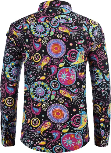 Vista 4 de COOFANDY Camisa de lino de algodón para hombre con estampado floral y botones