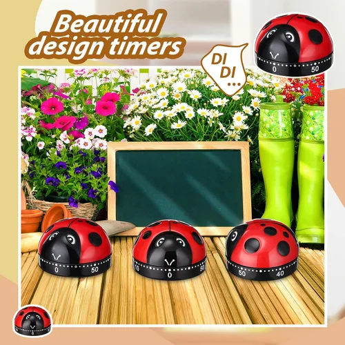 Vista 5 de 4 temporizadores de cocina de mariquita para cocinar mariquita linda cocinar temporizador mecánico de 60 minutos, reloj despertador de cocina rojo