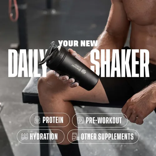 Vista 6 de BlenderBottle Strada Shaker Cup - Botella de agua aislada de acero inoxidable con batidor de alambre, 24 onzas, color negro