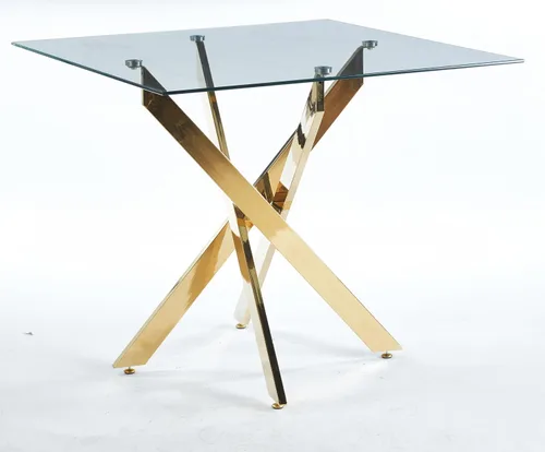 Vista 9 de Mesa de comedor cuadrada de 36 pulgadas para 2, 3, 4 personas, mesa de comedor moderna con patas de metal cromado dorado en forma de X, mesa