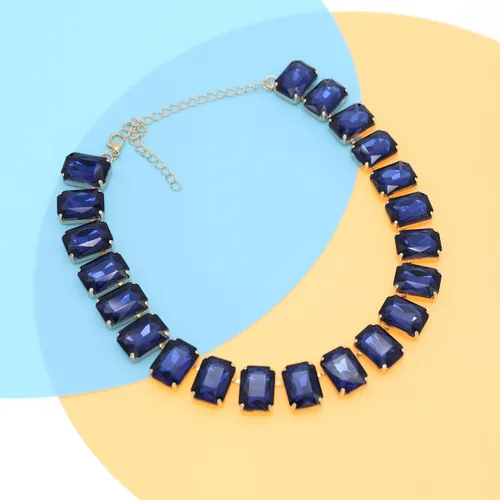 Vista 3 de Gargantilla de cristal con diamantes de imitación para mujer, pieza de declaración de esmeralda, collar de cadena dorada con cuello de cristal