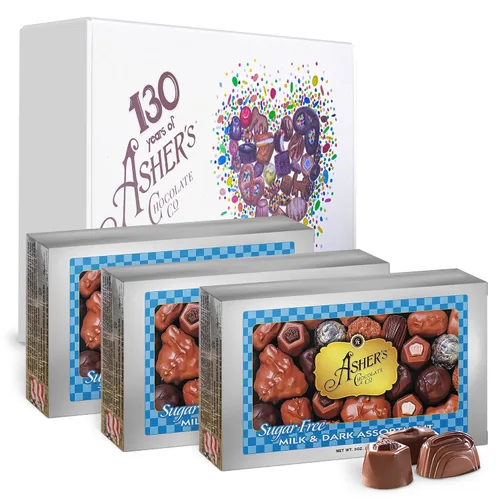 Vista 8 de Asher's Chocolates Caja de regalo navideña, listo para envolver, surtido de leche y chocolate negro, chispas de chocolate con leche, Graham