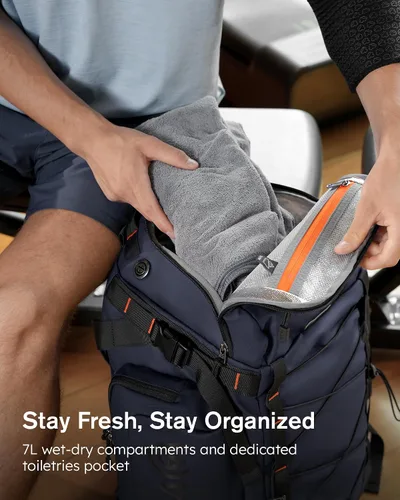 Vista 5 de Tolaccea Bolsa de gimnasio para hombres y mujeres, mochila de 40 litros para viajes y deportes con compartimento para zapatos, bolsillo húmedo