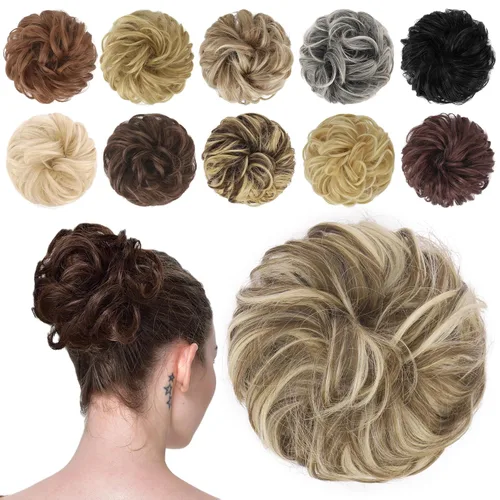 Vista 24 de FESHFEN Pieza de Cabello de Moño Desordenado - Extensiones de Coleteros de Moño de Cabello Ondulado Rizado Elástico Postizos Sintéticos para Mujeres