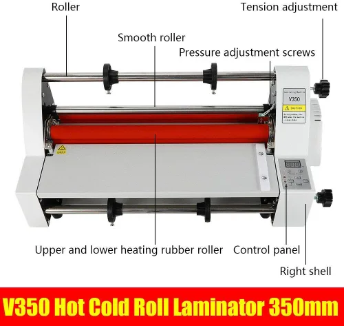 Vista 4 de Máquina laminadora, V350 13 pulgadas Máquina laminadora de laminado en frío en caliente cuatro rodillos de control de temperatura digital Laminador