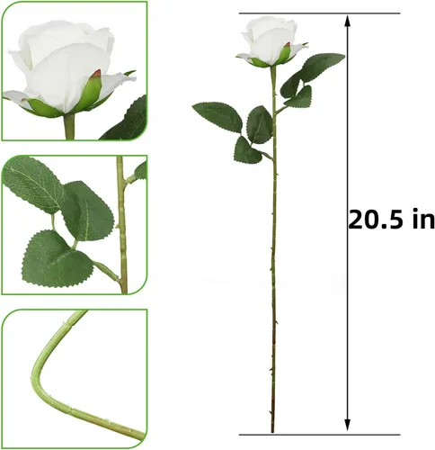 Vista 2 de Rosas artificiales a granel, 12 piezas de rosas artificiales de seda con tallos, ramo de flores de rosas sintéticas para arreglos de boda, fiesta