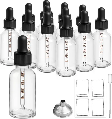Vista 8 de Paquete de 12 botellas de vidrio ámbar con cuentagotas de 1 oz