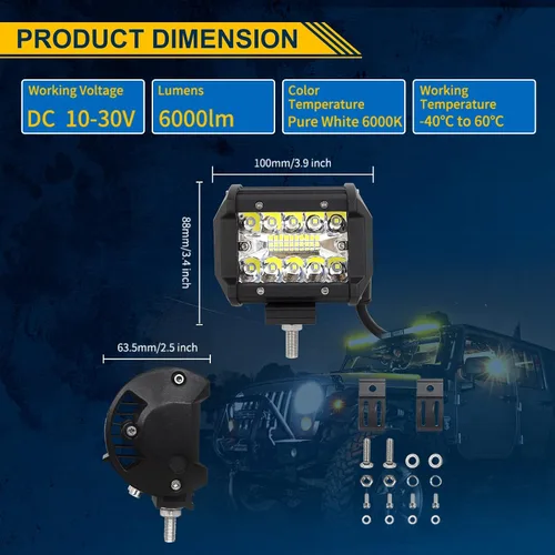 Vista 5 de RIGIDON 2 luces antiniebla LED con soportes de montaje de enganche de remolque de 2.5 pulgadas, 4 pulgadas, 60 W, retroceso, combo de punto