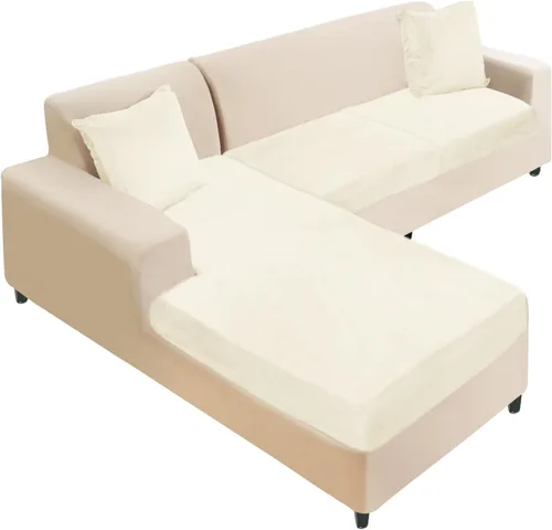 Vista 32 de NAISI Fundas de cojín de sofá de terciopelo elásticas de 1 pieza, fundas de asiento de sofá o respaldo, fundas suaves individuales para sofá Beige