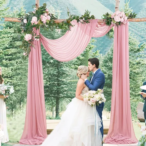 Vista 7 de Cortinas de boda con rosas polvorientas, 2 paneles de 6 yardas, cortinas de fondo transparentes para despedida de soltera, arcos de boda