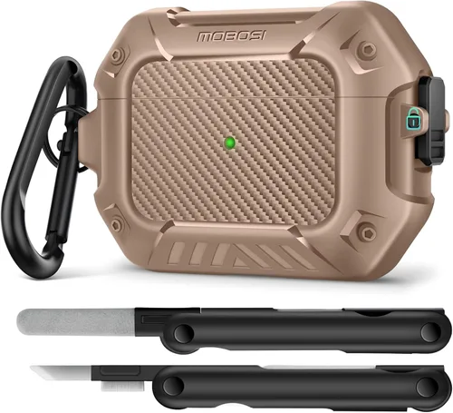 Vista 19 de MOBOSI Funda para Airpods Pro 2, compatible con AirPods Pro de 2ª/1ª generación con bloqueo, llavero y kit de limpieza, carcasa rígida protectora a