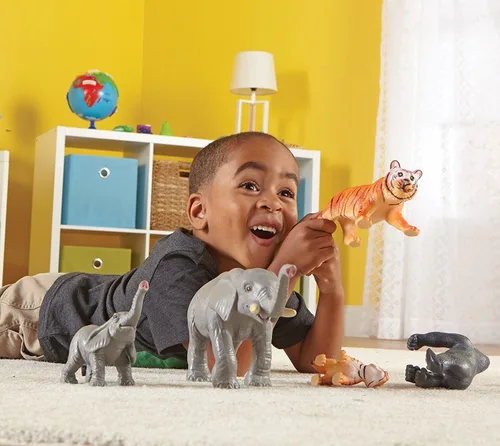 Vista 2 de Learning Resources Jumbo Jungle Animals Mommas y Bebés - Juguetes de animales de safari, figuras de animales pequeños, figuras de juguete