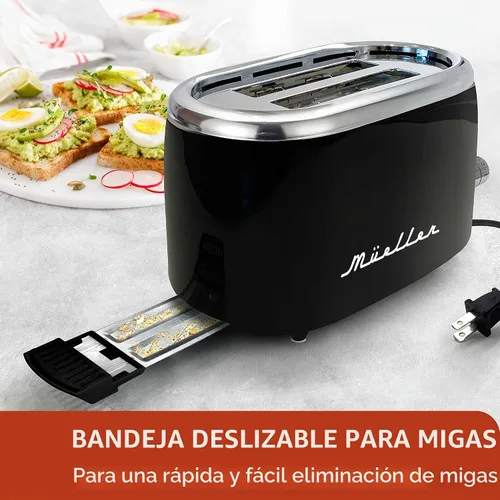 Vista 6 de MUELLER HOME Tostadora retro de 2 rebanadas, 7 niveles de tostado 3 Functions (Reheat, Defrost, Cancel), Stainless Steel Features, Removable Crumb