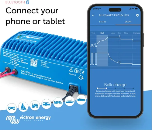 Vista 2 de Victron Energy - Cargador de batería inteligente, IP67, 12/24 voltios, 5-25 amperios, color azul (Bluetooth)