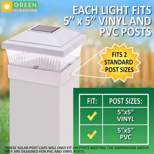 Vista 2 de GreenLighting Luces solares clásicas para tapa de poste – Se adapta a 5 x 5 PVC/vinilo al aire libre alimentado por energía solar para exteriores