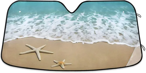 Vista 10 de Parasol para parabrisas de automóvil, diseño de palmera tropical, playa, bloquea los rayos UV, protector solar plegable para mantener tu vehículo