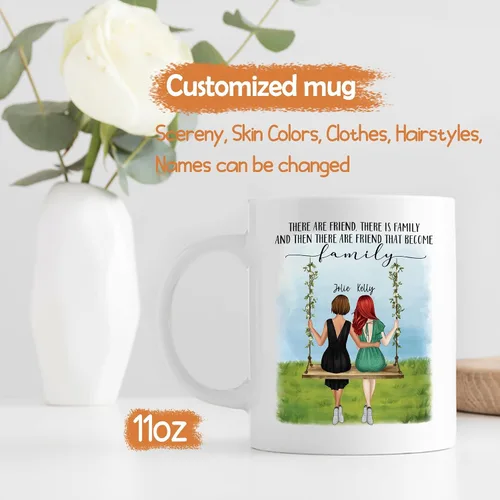Vista 4 de Taza personalizada con texto en inglés "There Are Friends There Is Family And Then There Are Friends That Become Family", taza de café personalizada