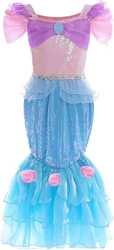 Vista 2 de MYRISAM Disfraz de sirena para niñas disfraz de princesa Halloween Navidad fiesta de cumpleaños desfile de tul con accesorios