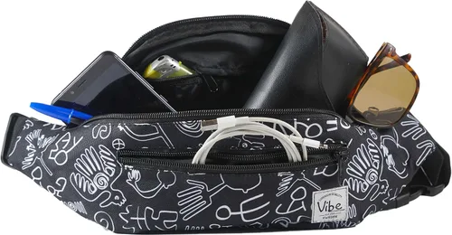 Vista 4 de Riñonera Vibe Festival Gear para hombre y mujer, muchos estampados, negro holográfico, plateado, dorado, bonita riñonera para festival rave