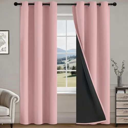 Vista 52 de COSVIYA Cortinas opacas 100% beige Biscotti para dormitorio, juego de 2 paneles de 63 pulgadas de largo, bloqueo de luz completa, aislamiento