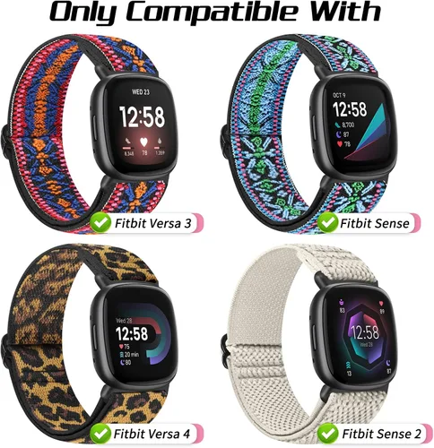Vista 4 de Bandas elásticas compatibles con Fitbit Versa 4/Fitbit Sense 2/Fitbit Versa 3/Fitbit Sense bandas para hombres y mujeres, paquete de 4 correas