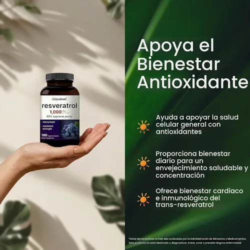 Vista 4 de NatureBell Resveratrol 1,000 mg, 180 cápsulas vegetarianas